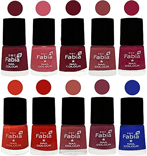 Image of SMC Fabia ALL IN ONE (PACK OF 10), Long Lasting Glossy Nail Polish, 6 ml Each, All Vibrant Colours,02438