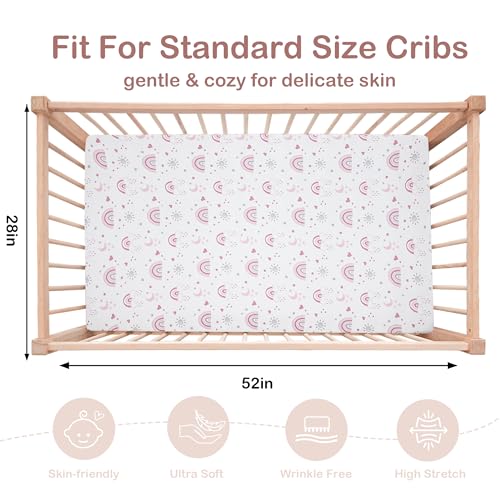 Fiemol Baby Crib Sheets Girl, 3 Pack Toddler Bed Sheets For 52 Inchx28 Inch Standard Toddler Mattresses, Soft Microfiber Fitted Crib Sheets Pink Rainbow thumb #2