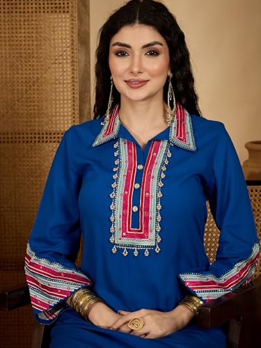Image of Stylum Women's Solid & Embroidered Rayon A-Line Kurta Pant Set