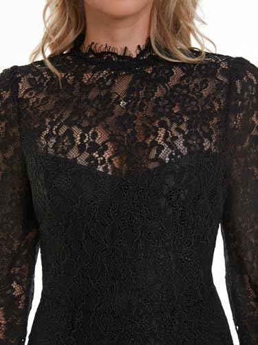 Image of Women's Long Sleeve Lace Floral Wedding Guests Dress Elegant Cocktail Ocassion Party Midi Dress