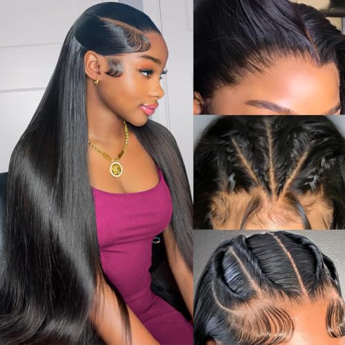 Subella Straight HD Lace Front Wigs Human Hair Pre Plucked 220 Density 30"