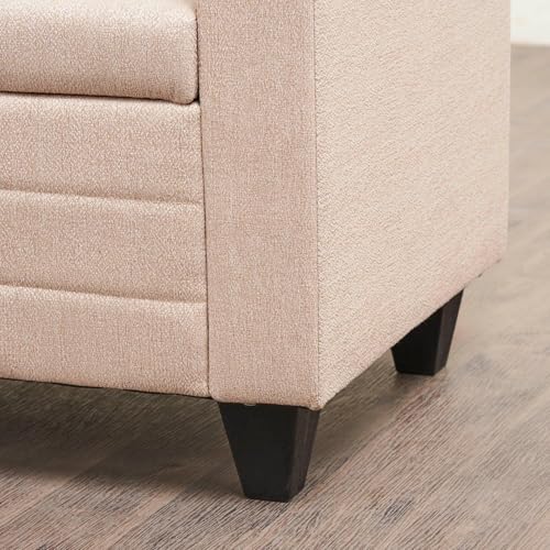 Image of 2 Seater Sofa Bench with Storage | Upholstered Fabric Ottoman Bench with Armrest | Hidden Storage Seating for Living Room Bedroom Entryway | Modern Lounge Bench Footrest Seat | Beige