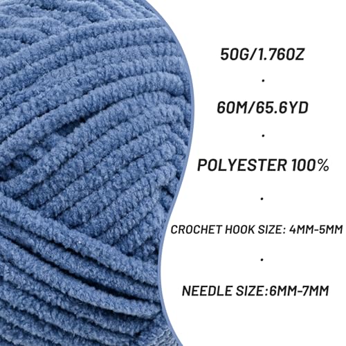 Image of 4 Packs Plush Chenille Chunky Crochet Yarn - Baby Yarn for Crocheting Soft - Velvet Yarns Knitting for Blankets Crafts - Fluffy Amigurumi Yarns 200g /262.5yds (4 Navy Blue)