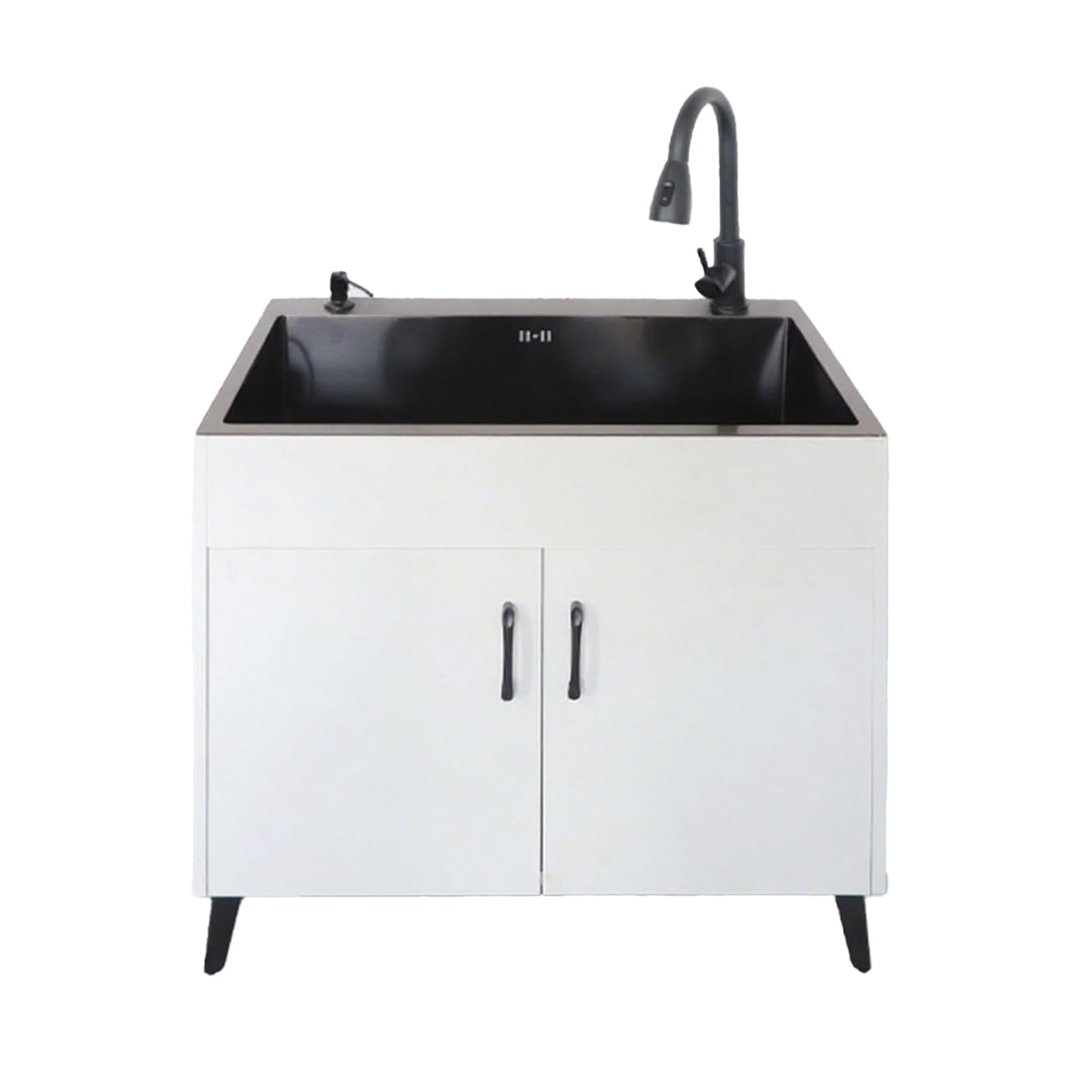Lavello da cucina in acciaio inossidabile 304 con rubinetto estraibile, rubinetto da bagno nero e ripiani portaoggetti console per cucina, ristorante, giardino