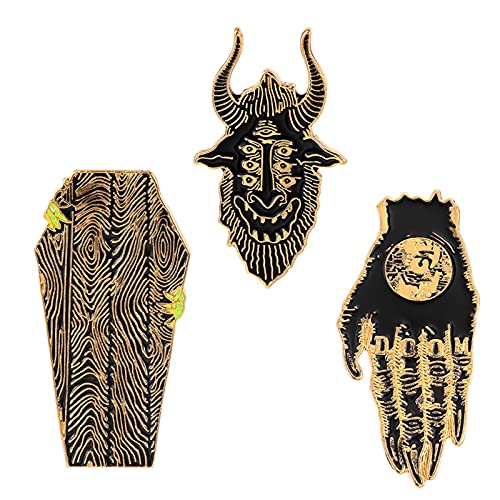 Image of 3 pc Punk Badges Hands of Doom Brooches Satan Sees All Coffin Creep Hard Enamel Pin Gothic Pins Badges Punk Style Jewelry Party Accessories