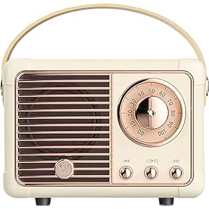 Retro Bluetooth Speaker,Wireless Vintage Small Speaker with Stereo Sound,Hands-free Call,400mA Battery,TF Card, Aux Line,Water-Proof For iOS Android Smartphone Home Office Gift Ideas White