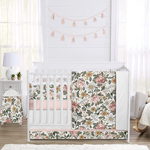 Sweet Jojo Designs Blush Pink Yellow Vintage Floral Boho Girl Baby Crib Bedding Set Infant Nursery BreathableBaby Breathable Mesh Crib Liner Blanket Sheet Skirt 6 PC Bohemian Shabby Chic Rose Flower