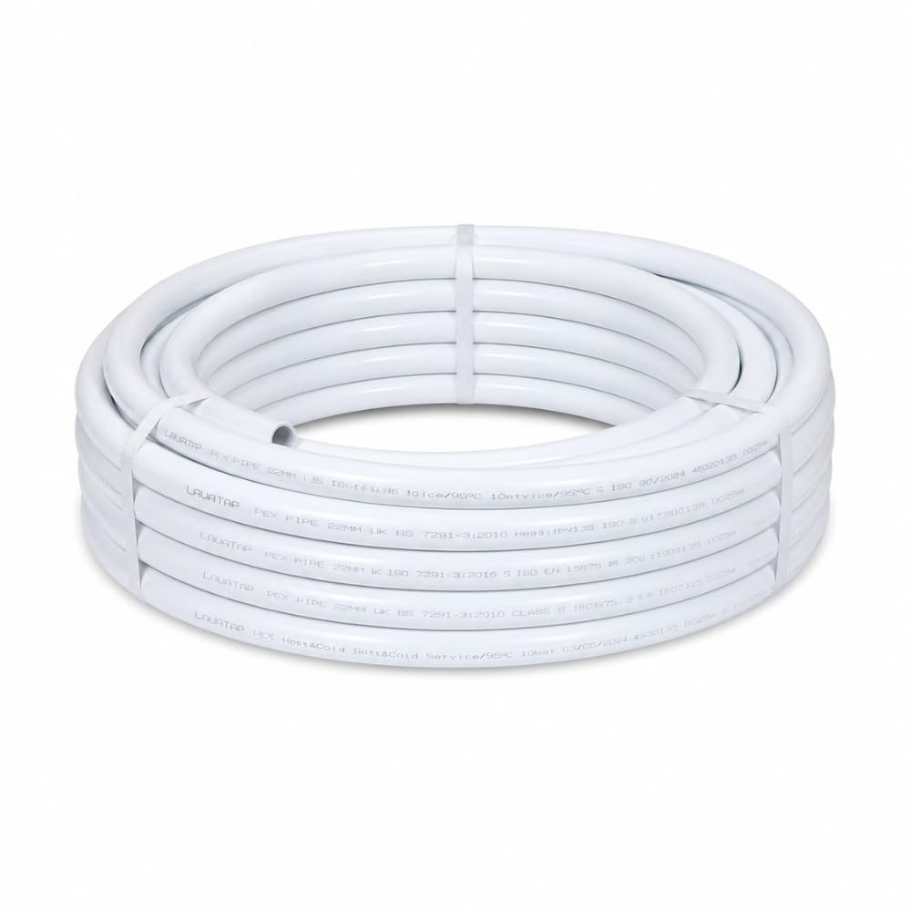 22mm Barrier Pipe PEX White 22mm - 25M Coil Pushfit Plumbing Pipe WRAS Approved