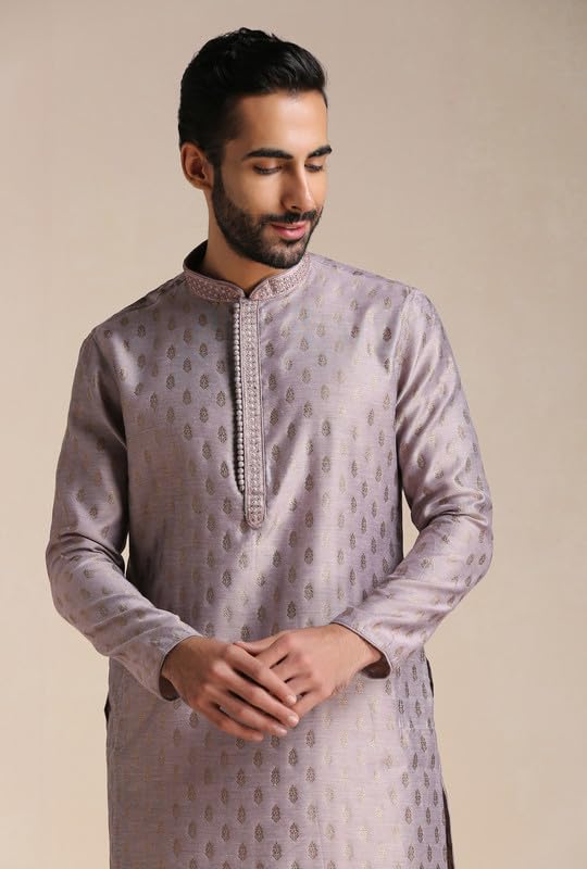 Image of Manyavar Men's Jacquard Hand Embroidered Kurta Set (2pcs)