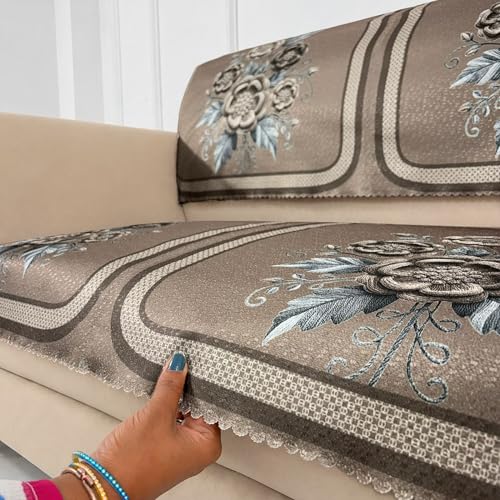 Image of Homerz Premium Waterproof Jasmine Joe Sofa Seat Cover - Floral Printed Sofa Protector | Non-Slip, Washable & Durable Sofa Protector (Mouse, 2 Seater with Back)