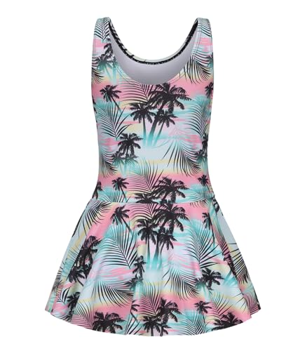 Image of Girls One Piece Swimsuits Leopard Bathing Suit for Kids Hawaiian Swimwear with Skirt Swim Dress 3-16 Years