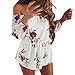 Produktbild Jumpsuits Kolylong® Damen Elegant Blumendruck Trägerlos Overalls Kurz Schulterfrei Langarm Jumpsuit Mini Playsuit Rückenfrei Boho Strand Rompers Bodysuit Sommerkleid Hosen Shorts (XXXL, White)