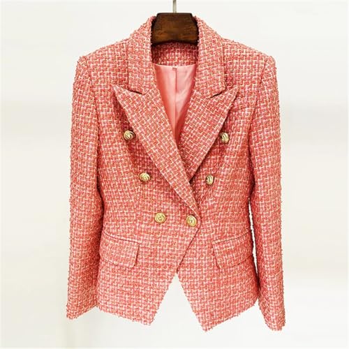 Women's Metal Lion Button Double-Breasted Tweed Suit Jacket3