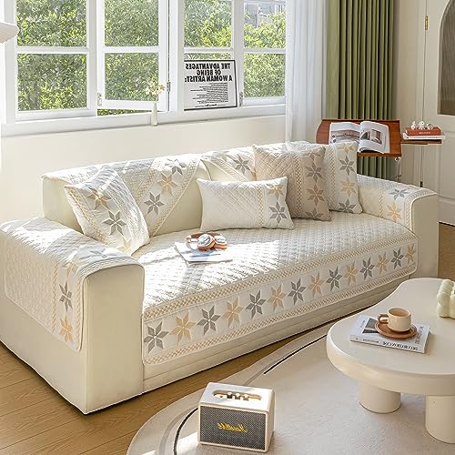 VanderHOME Algodón Funda Sofa Chaise Long 1 2 3 4 Plazas Protector Cubre Sofa, 2024 Nueva Manta de Sofá Antideslizante Universal 90 * 160cm-Blanco-funda de Asiento(1 PC)