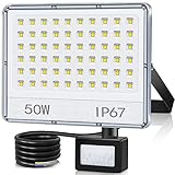 YIBIDAMA LED Strahler mit Bewegungsmelder Außen 50W, 5000LM LED Fluter mit Bewegungsmelder, IP67 Wasserdicht LED Aussenstrahler, 7000K LED Scheinwerfer für Hinterhof, Garten, Garage