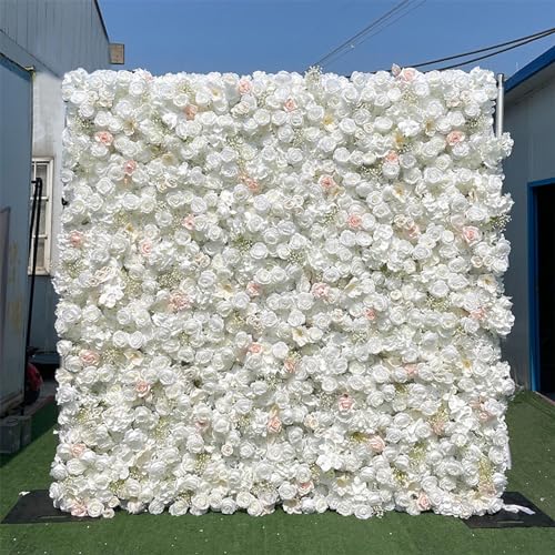 Image of White Rose Gypsophila Flowers Simulation Cloth Rose Flower wall, Wedding Decoration Shopping mall Window Background Photo, for Party Bridal Wedding Background Decor(1m*1m/3.28 * 3.28FT)