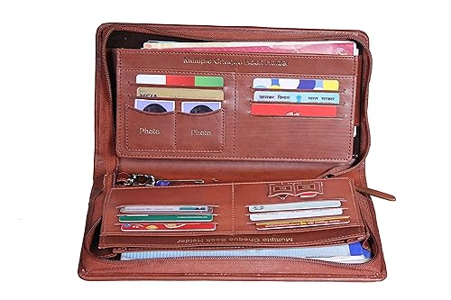 Image of Sukeshcraft Multiple Cheque Book Holder | Original PU Holds Upto 8 Cheque Books, Locker Key Hook,(PU, Pull Brown)