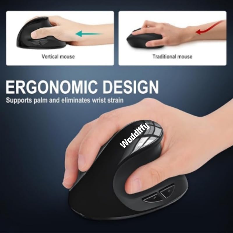 Woddiffy Ergonomic Mouse, Vertical Wireless Mouse,Battery Powered Black - image 4