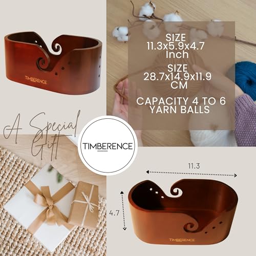 Image of Oval Wooden Yarn Bowl - Premium Smooth Finish with Swirl Feed & Hook Holes - Anti-Slip Knitting & Crochet Yarn Holder
