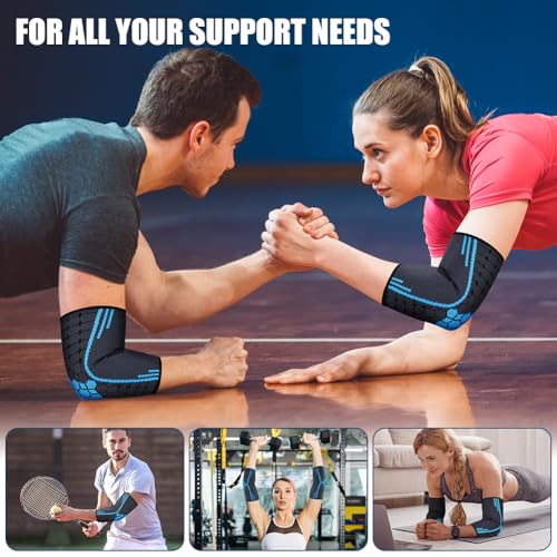 AOOWU 2 Stücke Ellenbogenbandage, Tennisarm bandage für Damen Herren, Kompression Ellenbogen Bandage für Arthritis, Sehnenentzündung, Ellenbogenschoner für Sport, Golferarm, Tennisarm Armbandage(L)
