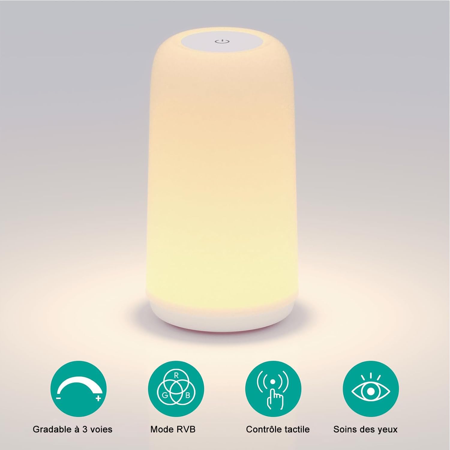 ROOTRO Lampe de Chevet Tactile RGB Polyvalente, Lampe de Table Dimmable avec 3 Modes Intensité d'Éclairage Design Épuré Lumière Douce sans Scintillement Parfaite Chambre Bureau Lampes de Table Cadeau