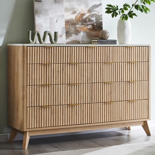 T4TREAM Fluted 9 Drawer Dresser, Modern Chest of Drawers with