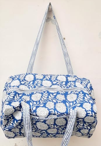 Cotton Quilted Duffle Bag Beautiful Flower Block Printed Bag Handmade Shoulder weekender Travel Luggage Carry Overnight Bags3