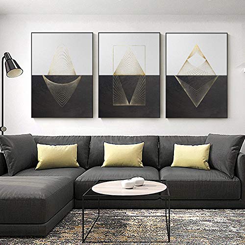 Affiche géométrie or sans cadre pour réveiller un mur blanc salon triptyque 50x70 cm