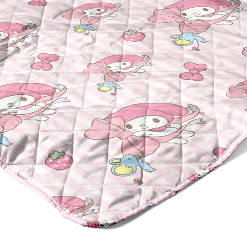 Image of Northwest Sanrio My Melody Stripes Quilted Throw, Kawaii Comfy Reversible Throw, Gift for Anime Fans, Soft & Cozy for Chair or Couch, 60 x 80 inches