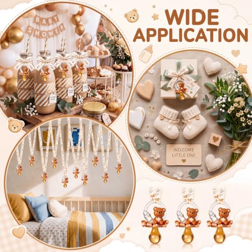 Image of Coume 60 Pcs Baby Shower Pacifiers Necklace Cute Bear Bottle Acrylic Pacifiers Necklaces for Baby Shower Games Guests Gender Reveal Party Favors Prize Decorations DIY (Brown,Cute)