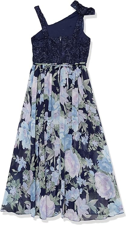 Speechless Girls' Walk-Through Romper Maxi Party Dress, Navy/Lavender, 72