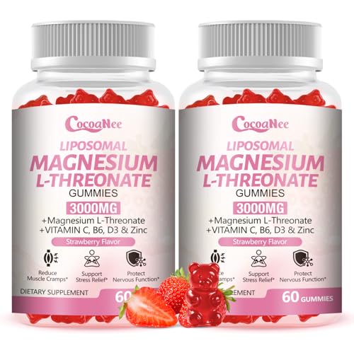 3000mg Liposomal Magnesium Threonate Gummies Magnesium Glycinate Supplements Liposomal Enhance 98% Absorption Muscle Relaxation Calm Mood Support & Energy Support for Adults Strawberry Flavor