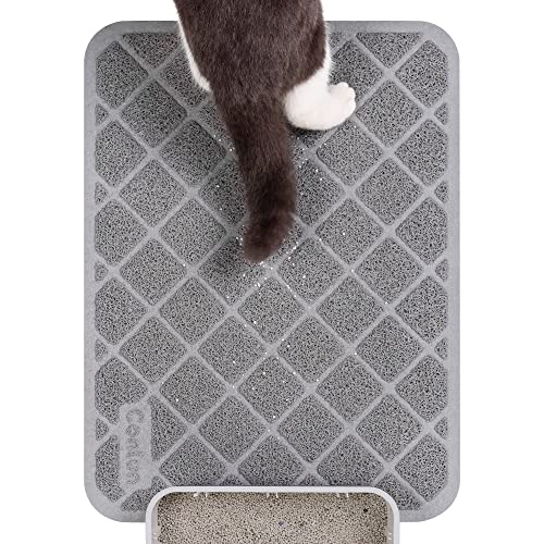Conlun PVC Cat Litter Mat 24x15 Inch Grey, Non-Slip, Less Waste Cat Litter Box Mat, Soft on Kitty’s Paws, Urine Waterproof
