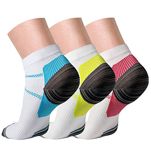 3 Pairs Compression Socks for Women and Men Sport Arch Support Low Cut Running Gym Compression Foot Socks/Foot Sleeves Best for Sports (Small/Medium, Assorted) 