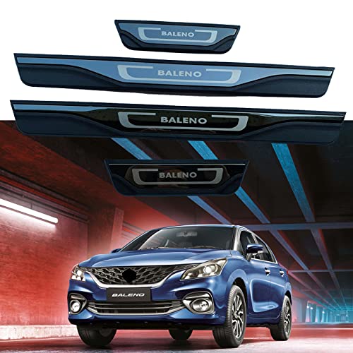 GZBFTDH Car Door Sill Scuff Protector, for Suzuki Baleno 2016-2022 Accessories, Stainless Steel with abs Plastic Door Entry Guard Plate Trim Cover, Auto Interior Parts Kick Panels 4Pcs