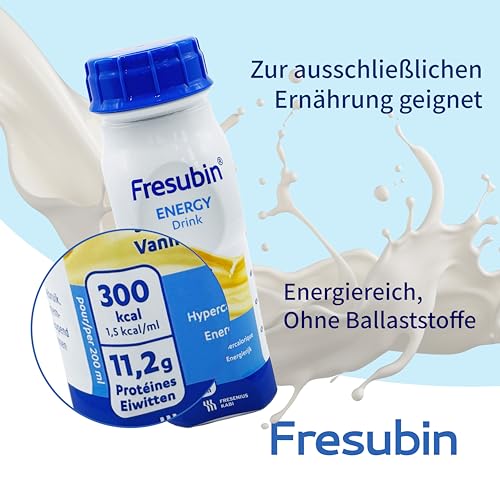 Fresubin Energy Drink - Vanille Hochkalorische Trinknahrung von Fresenius Kabi, 300 kcal pro Flasche, laktosearm, ohne Ballaststoffe ideal bei Mangelernährung (200 ml (24er Pack), Vanille)