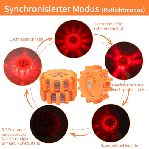 USB Rechargeable LED Road Flares Emergency Lights Roadside Safety Beacon Disc Flashing Warning Flare Kit with Magnetic Base Hook
