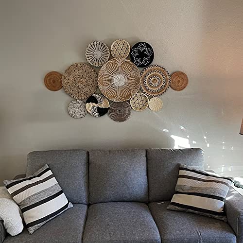 Oriental Luxury Basket Wall Decor Boho Wall Art, Wicker Round Bowl, Wicker Wall Tray, Bohemian, Hanger Wall Plate,Set Of 13 #TOP6