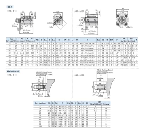 Vérin pneumatique cylindre compact SDA80x25 actionneur avec aimant - 6