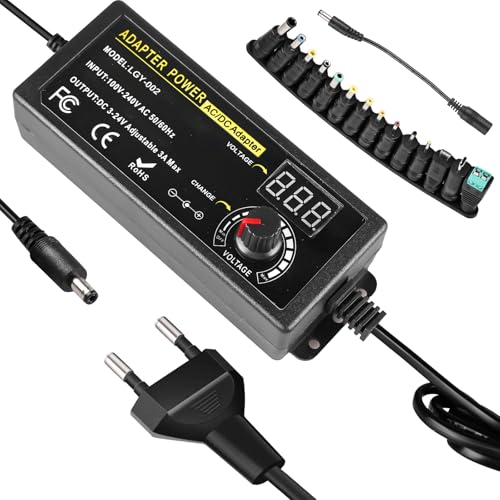 Fuente de alimentación universal de 3-24 V, adaptador de corriente ajustable de 3 A 72 W, adaptador de CA a CC, cargador con indicador de voltaje LED y 14 puntas, para electrónica doméstica de 3 V-24