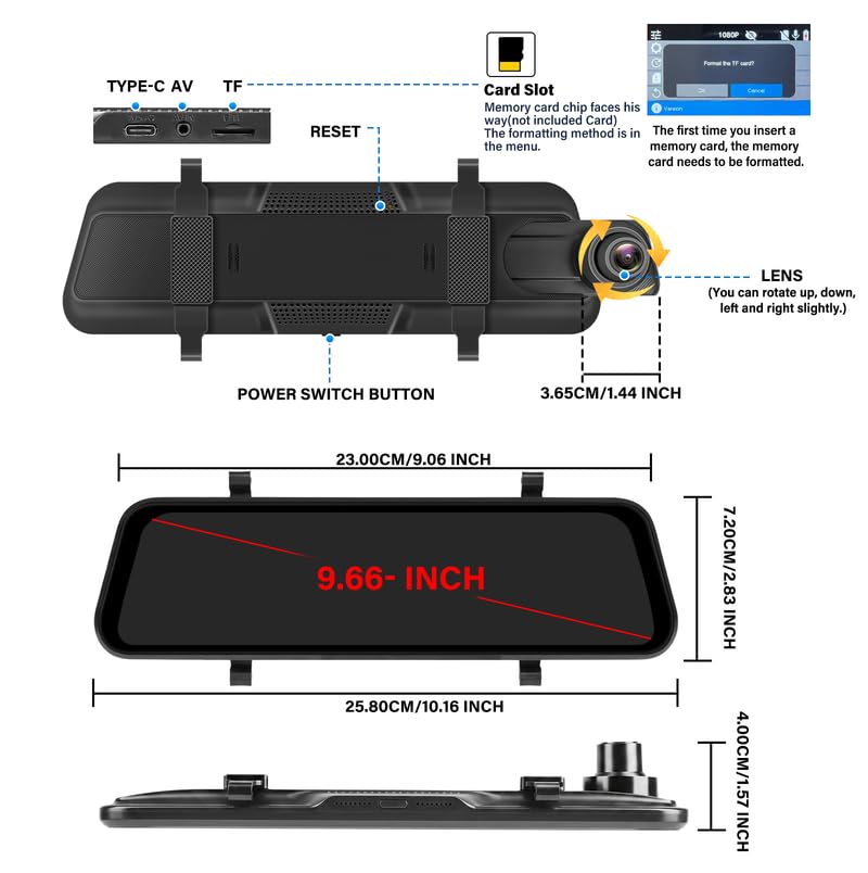 Cámara frontal de coche evite puntos ciegos con espejo retrovisor 4K de gran angular 6