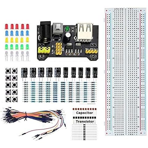 Rk Education Deluxe Electronic Kit with MB102 Breadboard, Cables, Resistors, Capacitors, LEDs, Transistors, Switches - compatible with Arduino UNO R3, PICAXE, Raspberry Pi Cover