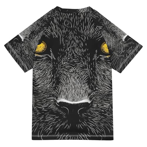 Boys Short Sleeve T-Shirts Cat Black Leopard Animal Rashguard Kids Swim Shirts Sun UPF 50+2
