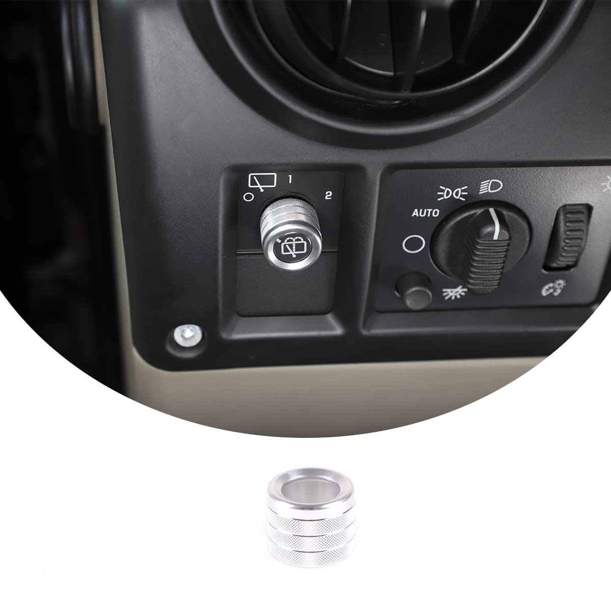 Center Console Rear Windshield Wiper Switch Button Knob Trim Cover Compatible with Hummer H2 2003-2007, Aluminum Alloy Decorative Accessories (Silver)