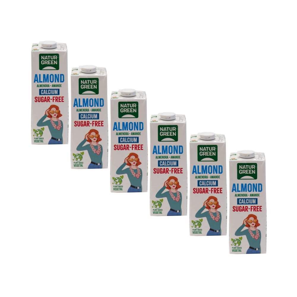 NaturGreen - Almendra Calcio Sin Azúcar, Bebida Vegetal de Almendra sin Azúcares y con Calcio Añadido, 100% Vegano, Sin Soja, Sin Gluten, Sin Lactosa - Pack 6 Unidades de 1L