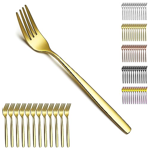 Berglander Forchette da tavolo oro da 12 pezzi, Forchette da cena in acciaio inox placcato titanio, posate ideali per la casa, ristorazione, hotel, matrimonio, lavabile in lavastoviglie