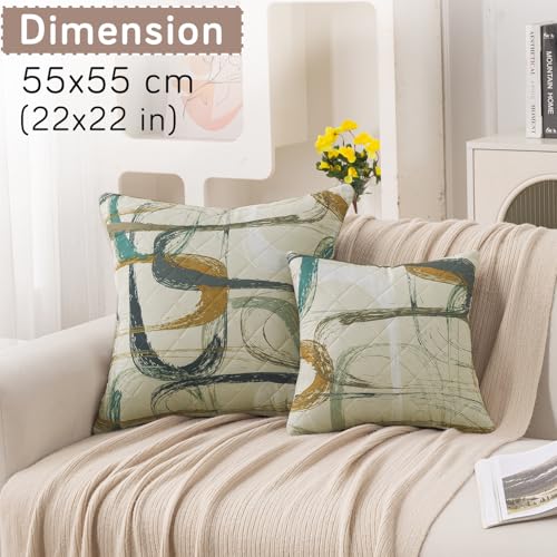 Image of HOKIPO 'Elira Series' Printed Quilted Cushion Cover for Sofa 22x22 Inches, Set of 2, Parchement Beige Abstract Art (AR-6232-C6*2)