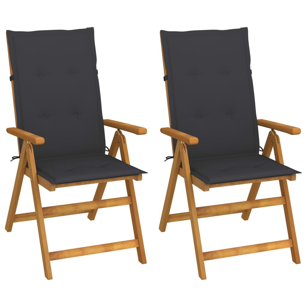 vidaXL 2X Madera Maciza Acacia Sillas de Jardín Reclinables Cojines Plegables Sillón Terraza Exterior Balcón Patio Asiento Butaca Muebles Mobiliario