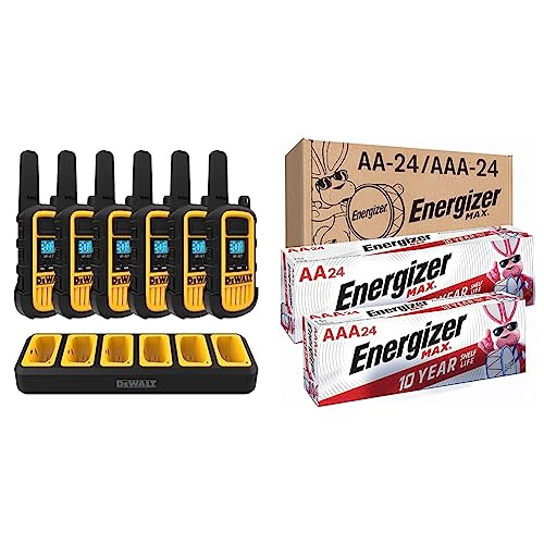 DEWALT DXFRS800 2 Watt Heavy Duty Walkie Talkies (6 Pack) and Energizer AA & AAA Alkaline Batteries (48 Count) Bundle