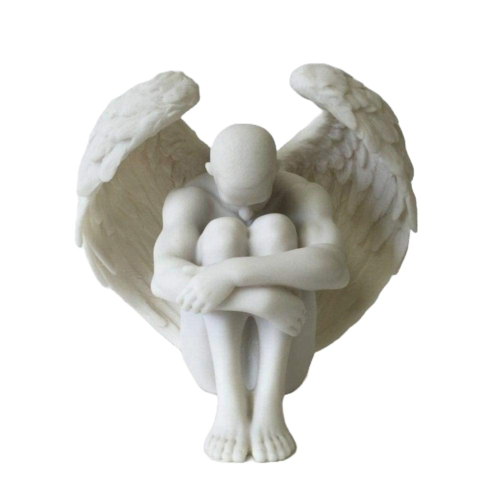 Wu Men's White Nude Angel Holding Knees Statue Sculpture